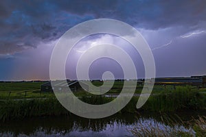 Close lighting strike in farmland
