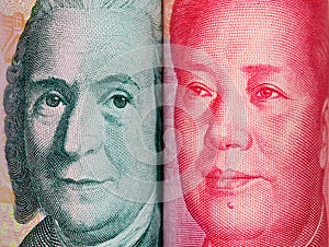 close look of Chinese and Swedish banknotes