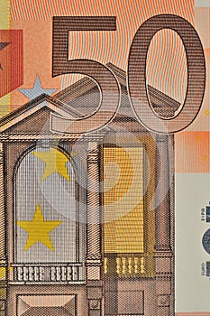 a close look of euro banknote of 50 face value