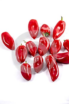 A close look at the red small sweet peppers