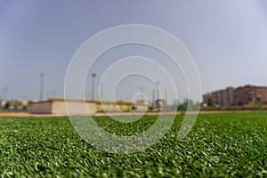 Close low angle view of football pitch