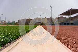 Close low angle view of football pitch border