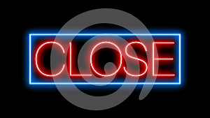 close neon sign board on black background video footage. 4k