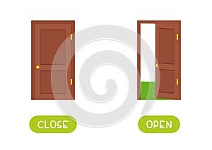 Close and open antonyms word card vector template.
