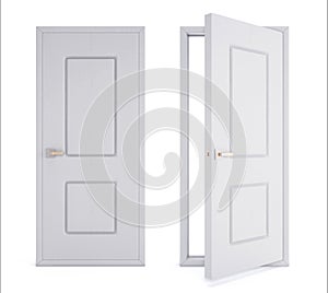 Close and open door isolated on white background. 3d rendering i