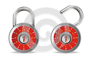 Close and open red padlock security