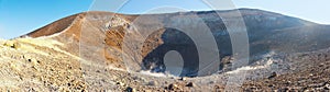 close panoramic view of the sulfurous huge vulcano crater,