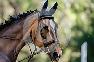 close perspective of horse ears perked while jumping