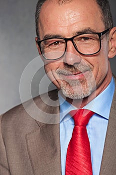 Close portrait of bearded mature businessman wearing glasses