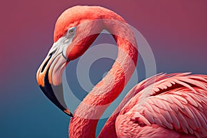 Close portrait pink flamingo, Generative AI