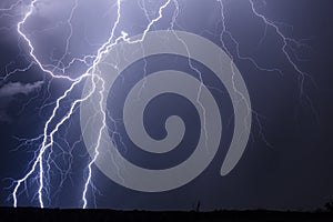 Close range lightning bolt strikes from a storm in Arizona