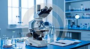 Close-se up View Of A Laboratory Microscope in Chemistry Lab