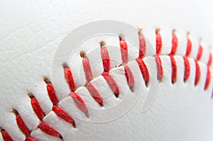 Close shot of baseball stitches