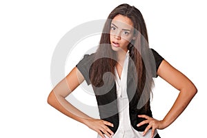 Close shot of confrontational young lady photo