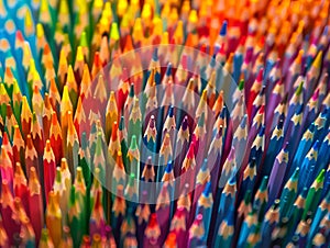 Close shot of a forest of colored pencils.