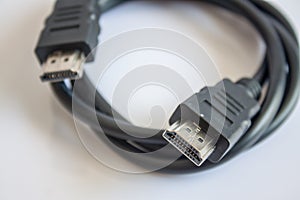 A close shot of HDMI cable on a white background