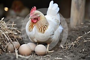 close shot of hen laying an egg