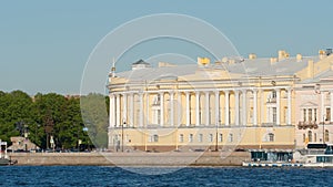 Close shot of Senate and Synod building and the Neva river