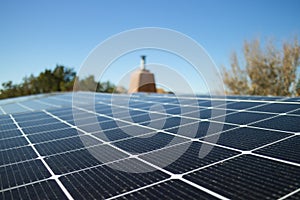 Close shot of a solar panel installation on a rooftop