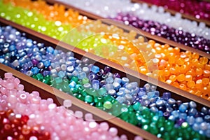 close shot of an unattended bead board with colorful beads