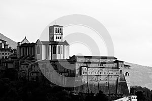 Close, side view of papal St. Francis church in Assisi, Umbria,