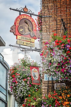 Close of the sign of the famous Temple Bar, in Dublin Ireland