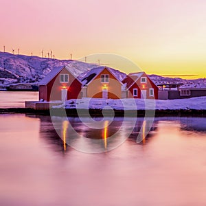 Close to the arctic circle, sunset in SommarÃ¸y village near TrÃ¸mso, Norway photo