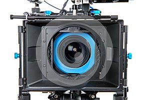 Close to the lens of a video camera