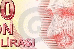 Close up of 10 Turkish banknote as financial background