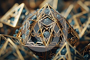 A close up of a 3D polyhedral dipyramid displaying intricate geometric patterns