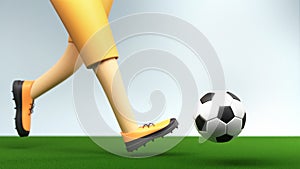 Close Up Of 3D Rendering Footballer Kick The Ball Against Playground