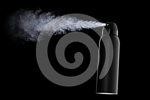 Close-Up of a 3D Spray Bottle Spraying on black background