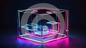 Close up 3d transparent crystal glass cubes with refraction