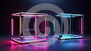 Close up 3d transparent crystal glass cubes with refraction