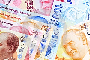 Close up of 5, 10 , 50 and 100 Lira