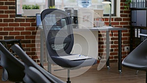 Close up of aa meeting circle with chairs in office space