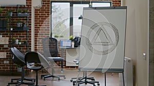 Close up of aa meeting symbol on white board in counseling office