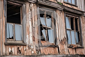 close-up of abandoned building, showing the decay and neglect that has taken hold