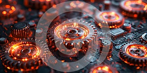 Close-up Abstract of Cogs and Gears in a High-Tech Machinery. Concept Abstract Photography,