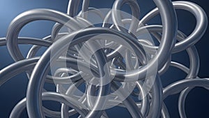 Abstract Interlocking Silver Rings on Dark Blue Background