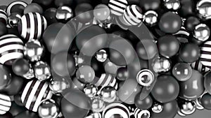 Close up of an abstract monochrome rotating 3D object. Animation. Many black and white moving small balls gathered