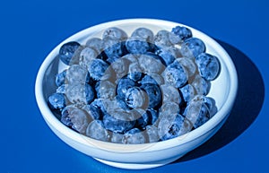 Close up abstract view of a bowl of blueberries