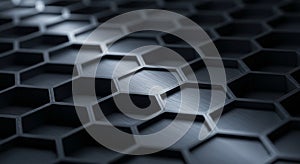 Dark Hexagonal Grid Texture with Metallic Sheen and Depth pattern
