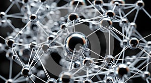 Abstract network of silver spheres connected by thin lines