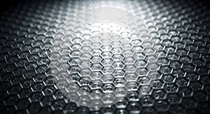 Abstract Hexagonal Pattern Background with Metallic Texture and Light Effects