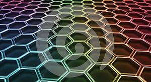 Abstract Hexagonal Grid with Rainbow Gradient Lighting