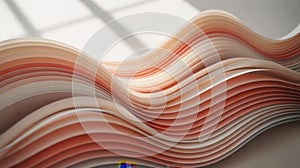 Close-up abstract view of a stack of papers with colorful edges creating a flowing wave pattern