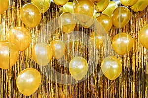 Close up and abstract of vintage gold balloons for background and texture - used in background for party celebration