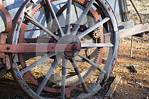 Close up or abstract wheel on ancient agricultural machinery