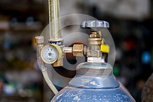 Close-up of acetylene gas cylinder used for welding